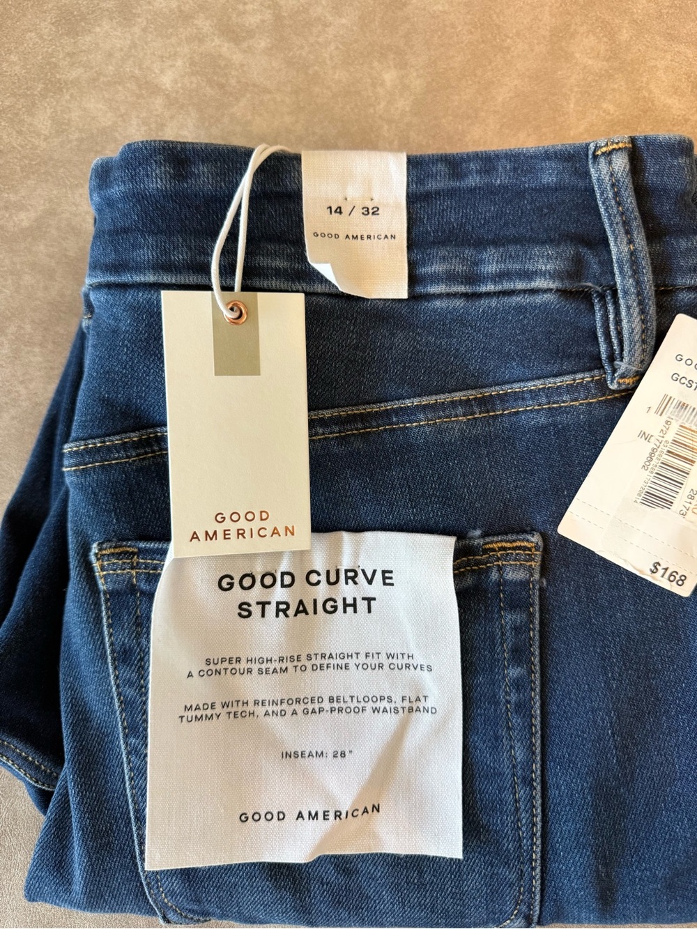 Good American Good Curve Straight Jeans Size 14/32 NWT High Rise Indigo - Picture 7 of 10
